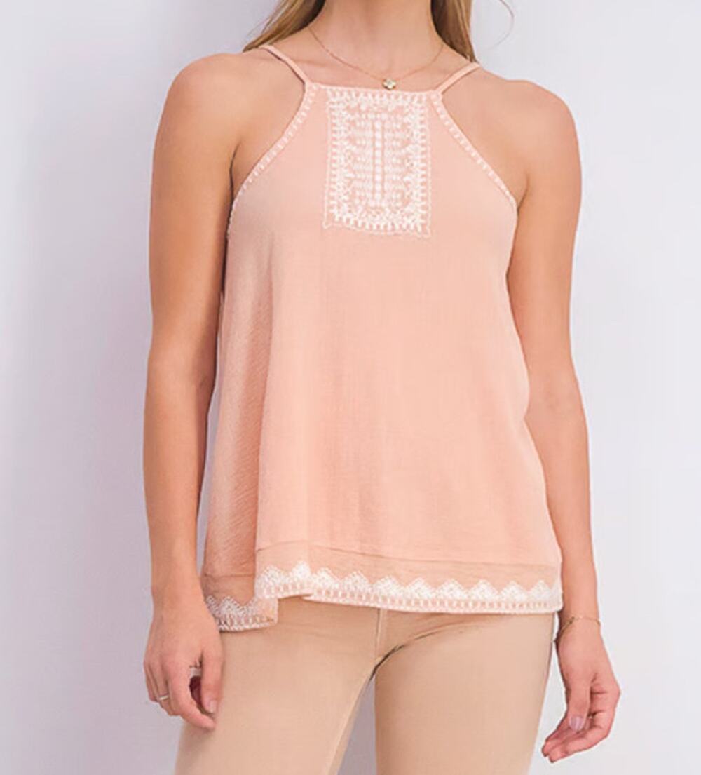 Peach Embroidered Boho Open Back Tank - Size Small by Mango